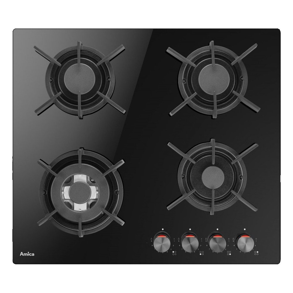 Plynová varná deska Amica DP 6411 LZBG, 4 plotýnky, 59 cm, černá