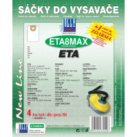 Jolly ETA8MAX - textilní sáčky do vysavačů ETA a dalších, antibakteriální, 4 ks