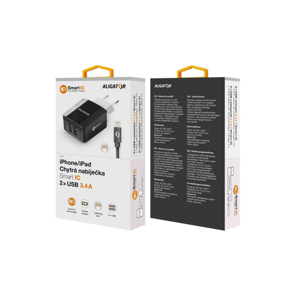 Chytrá síťová nabíječka Aligator CHS0001 3,4 A, 2x USB, Smart IC, light