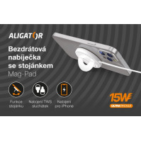 Bezdrátová nabíječka Aligator AMS01WT Magsafe, Mag-Pad, 15 W, bílá