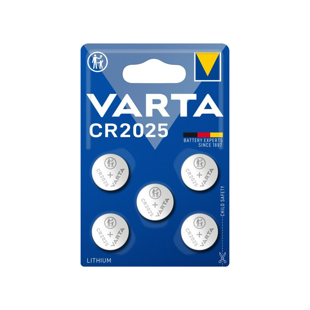 Knoflíková baterie Varta CR 2025, 3 V, 157 mAh, lithiová, BLISTR 5 (5 ks)