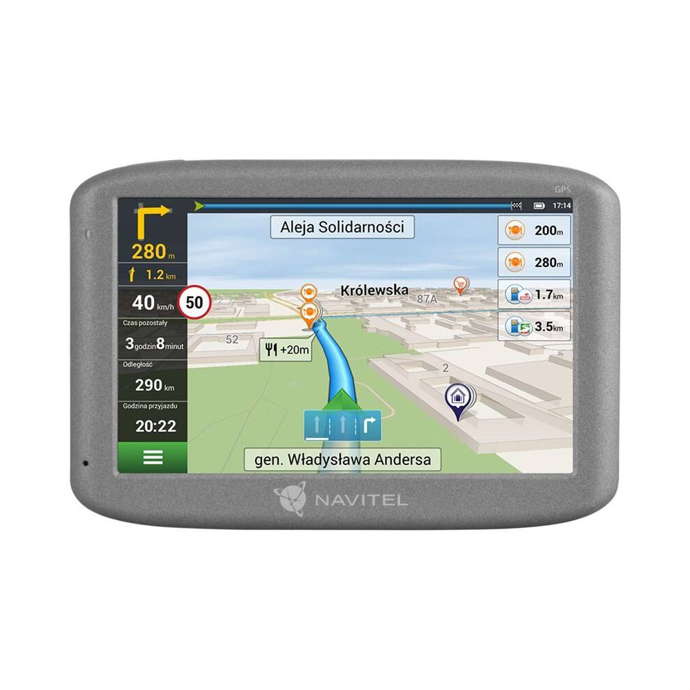 Automobilová navigace Navitel E501 s mapou Evropy, 5", 47 zemí, držák na sklo, lifetime, šedá