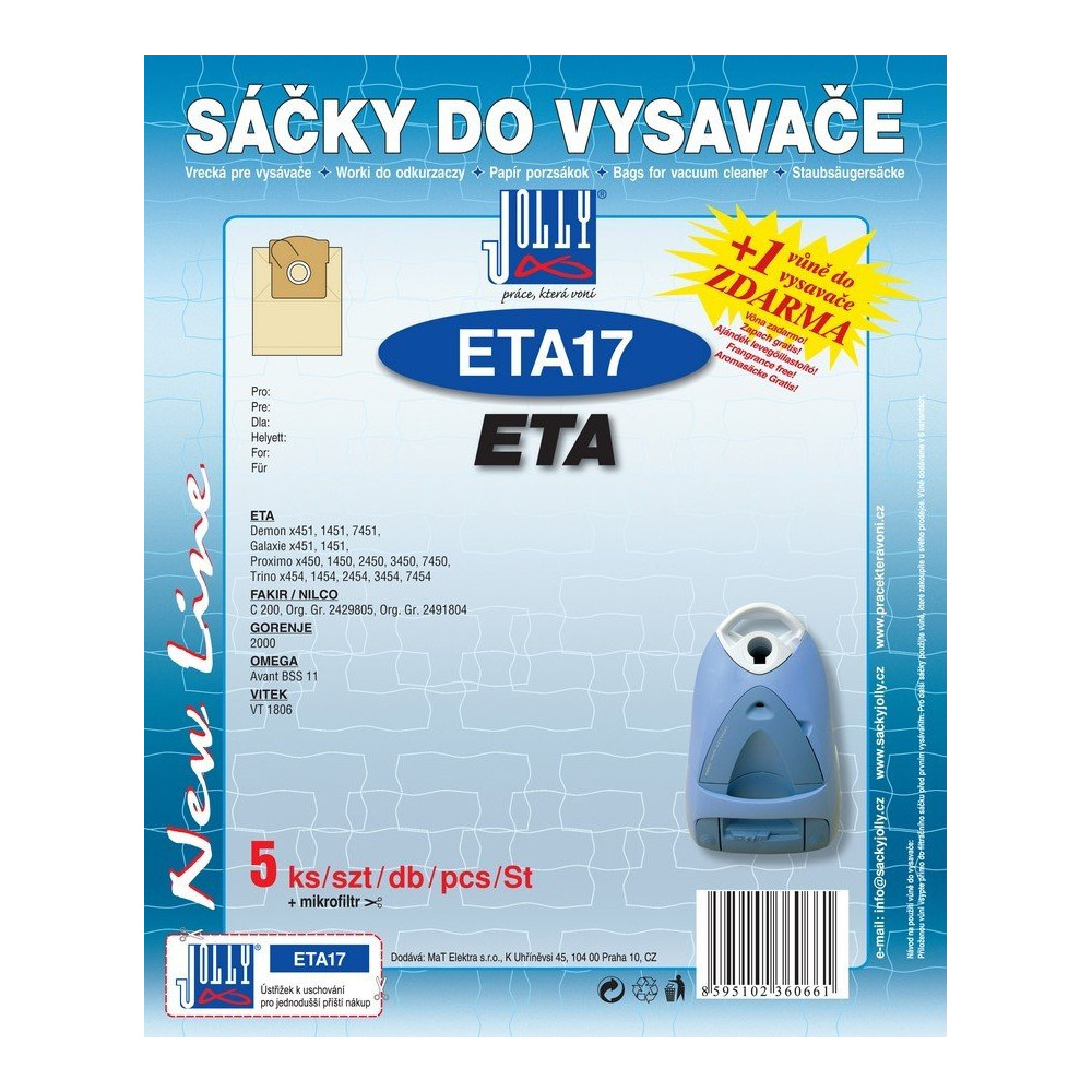 Jolly ETA17 - Sáčky do vysavače papírové, antibakteriální, 5 ks
