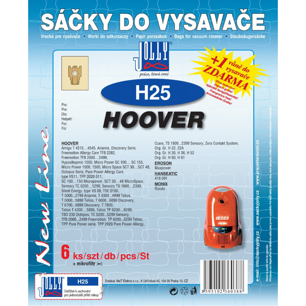 Jolly H25 - sáčky do vysavače Hoover a dalších, 6 ks