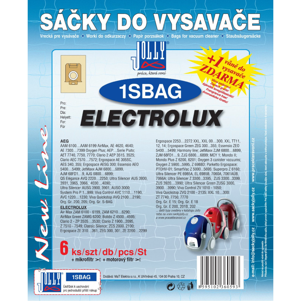 Jolly 1SBAG - sáčky do vysavače AEG, Electrolux, Philips a dalších, 6 ks