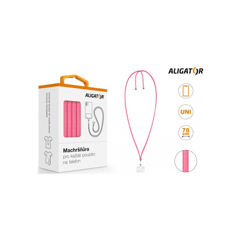 Machršňůra Aligator, univerzální šňůrka pro mobilní telefon, neon růžový (UST010)