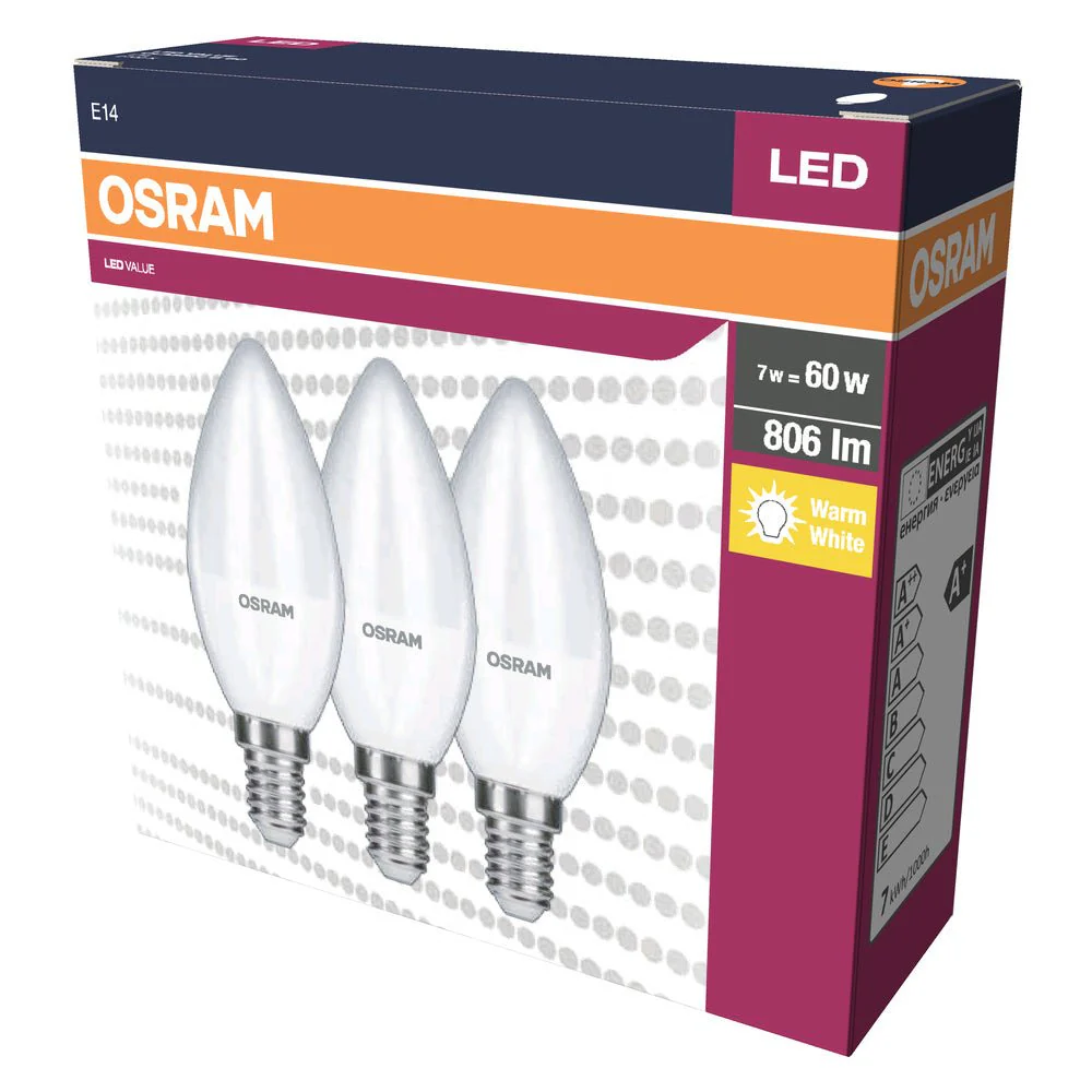 LED žárovka E14 OSRAM, 7W 2700K, teplá bílá, 3 ks