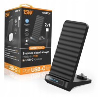 Aligator - B nab 2v1, 15W, BKAligator Stojánek s bezdrátovým nabíjením 15W a USB-C konektorem, 2v1