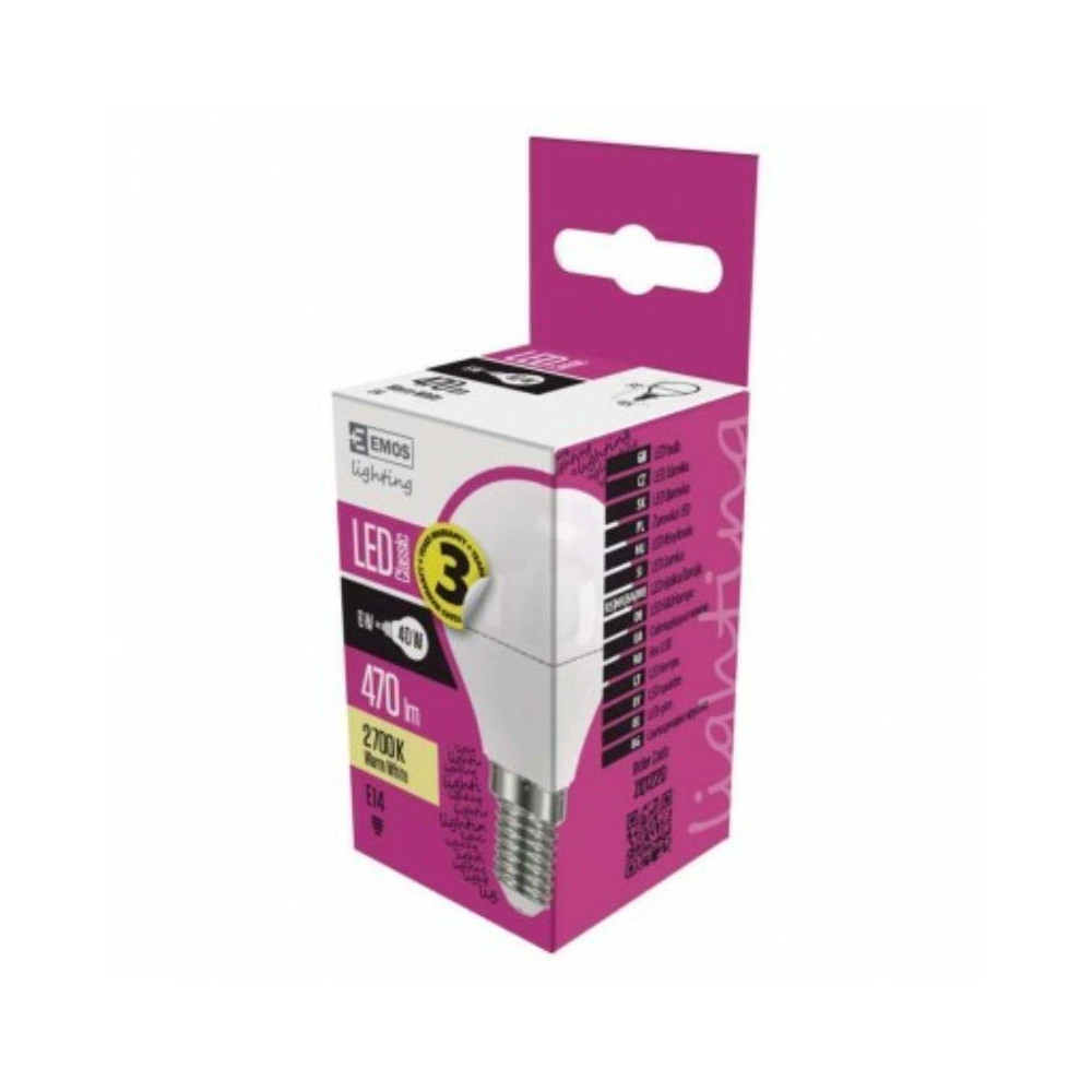 LED žárovka Emos Classic Mini Globe, E14, 6W, teplá bílá