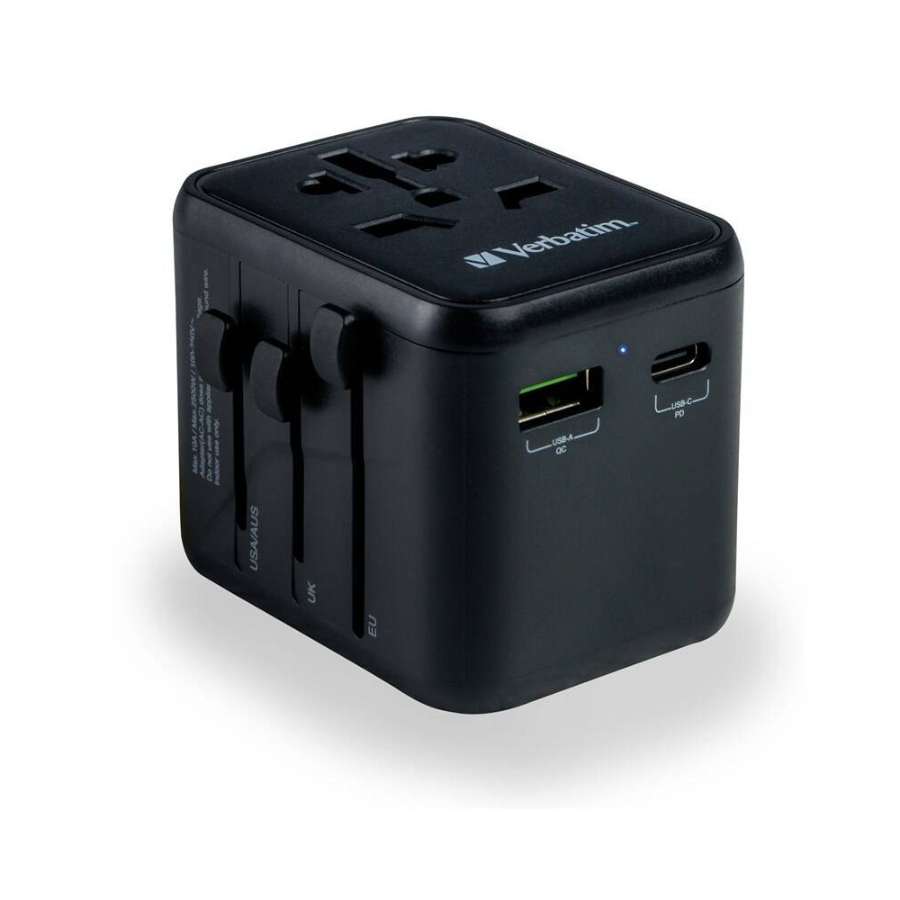 Cestovní adaptér Verbatim UTA-02 s 1 x USB-C PD 20W / 1 x USB-A QC 3.0 (49544) černý