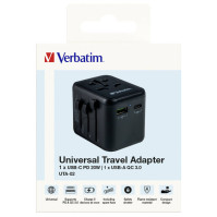 Cestovní adaptér Verbatim UTA-02 s 1 x USB-C PD 20W / 1 x USB-A QC 3.0 (49544) černý