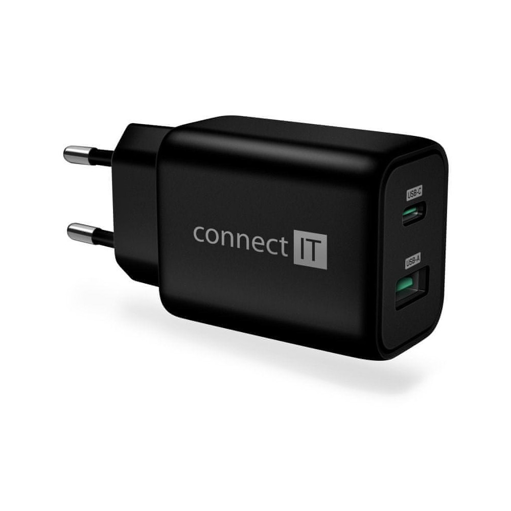 Nabíječka do sítě Connect IT Wanderer2 GaN, 1× USB-C + 1x USB-A, 33W PD (CWC-2080-BK), černá