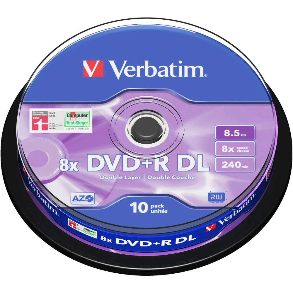 Verbatim DVD+R DL 8,5 GB 8x, spindle 10 ks