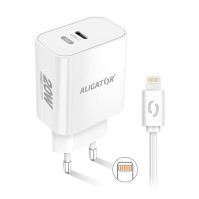 Nabíječka do sítě Aligator Power Delivery 20W, USB-C + kabel pro Apple, bílá
