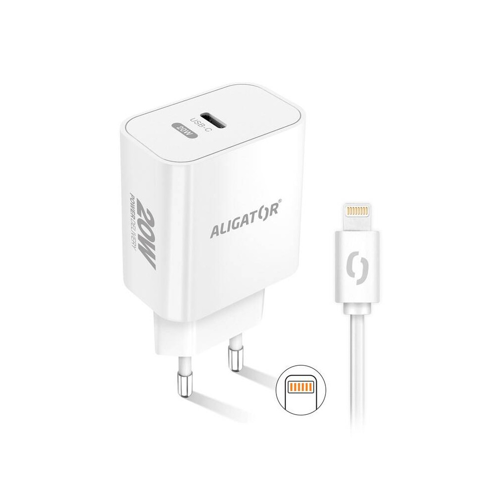 Nabíječka do sítě Aligator Power Delivery 20W, USB-C + kabel pro Apple, bílá